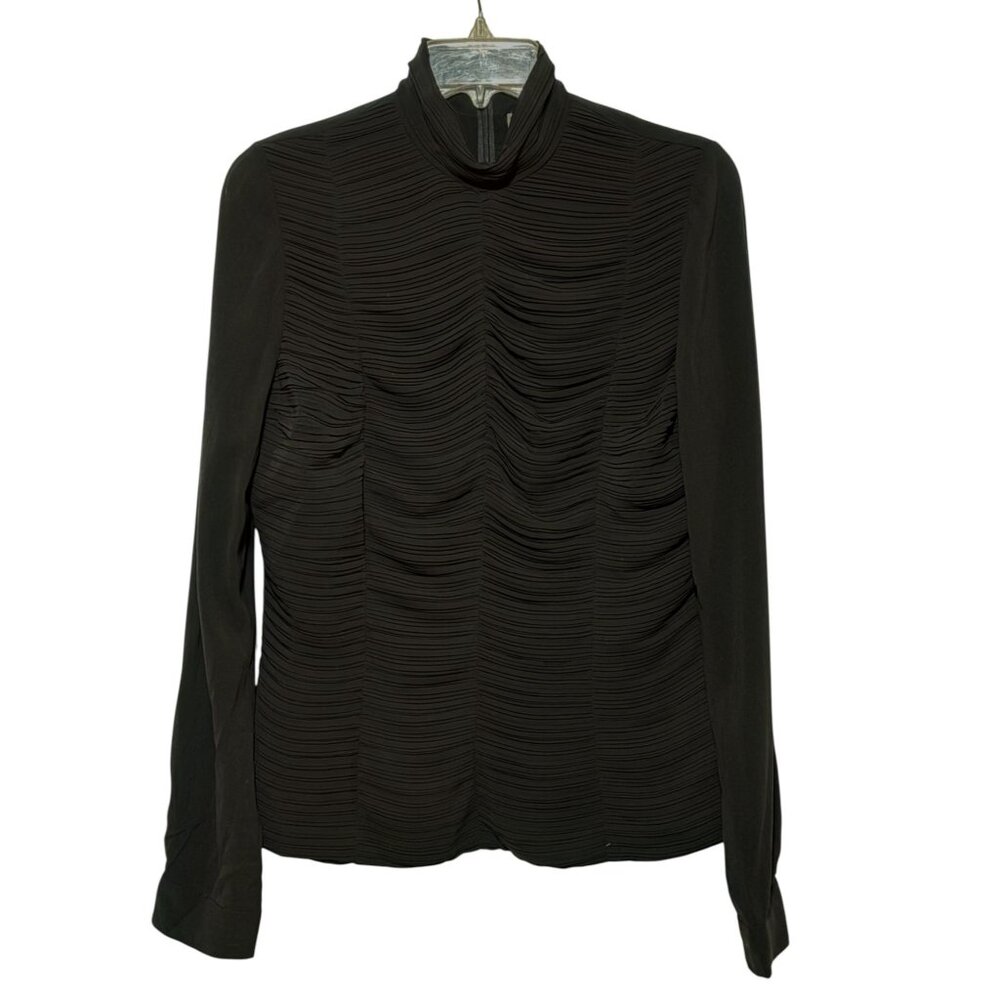 Vtg Chetta B Sherrie Bloom Peter Noviello 100% Silk Black Ruched Blouse Top 10